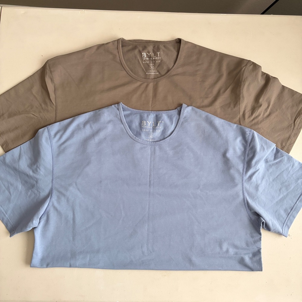 Bylt Drop Cut Short Sleeve T-Shirts Blue Tan - Lot of two XL